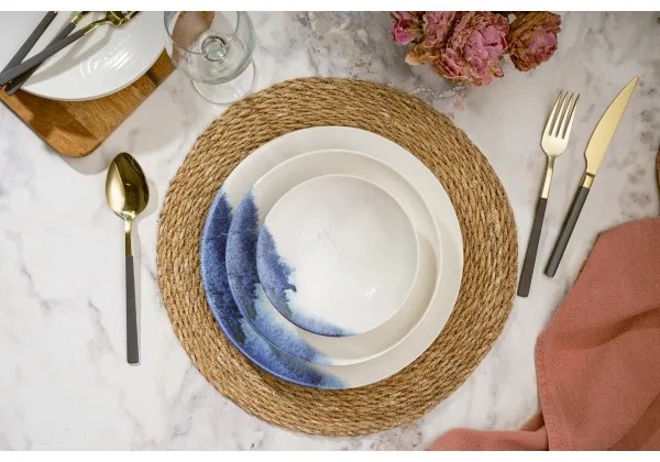 Jedálna súprava 24 ks krémová/modrá/porcelán