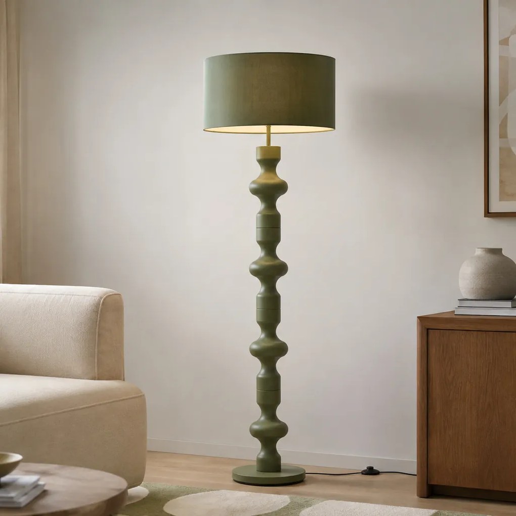 Retro stojaca lampa zelená s látkovým tienidlom 160cm - Captain