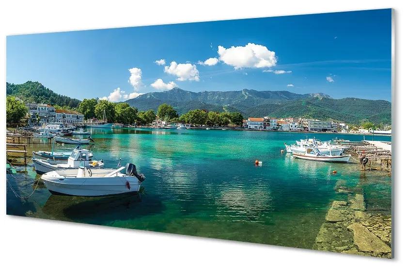 Sklenený obraz Grécko Marina mora hory 100x50 cm