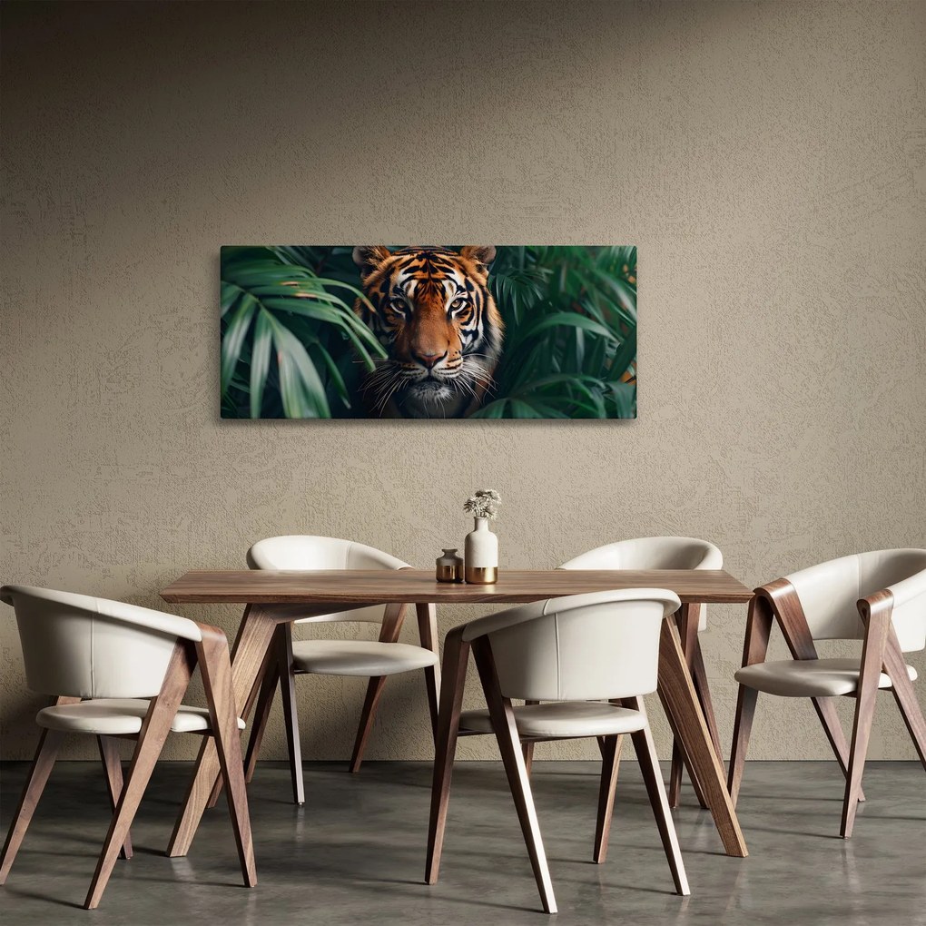Obraz - Portrét tigra v džungli (120x50 cm)