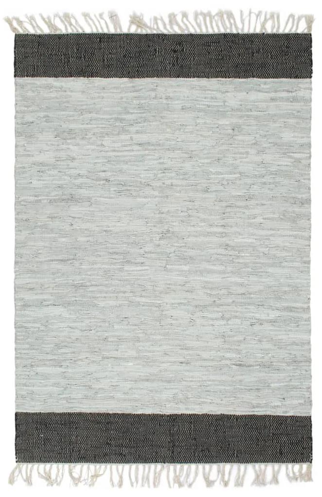 vidaXL Ručne tkaný Chindi koberec svetlosivý a čierny 190x280 cm kožený