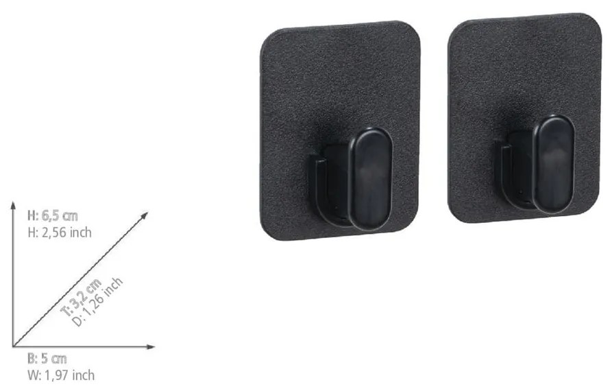 Čierne plastové háčiky v súprave 2 ks bez vŕtania Parma – Allstar