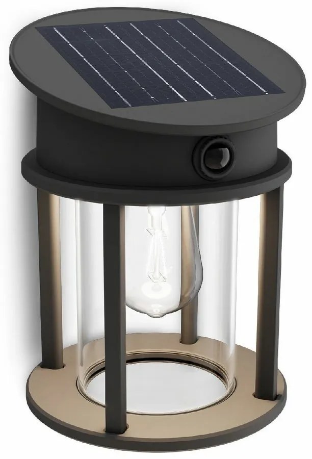 Philips Geri UltraEfficient solárne LED okrúhle svietidlo so senzorom antracit, 3,2 W, 500 lm, 4000 K