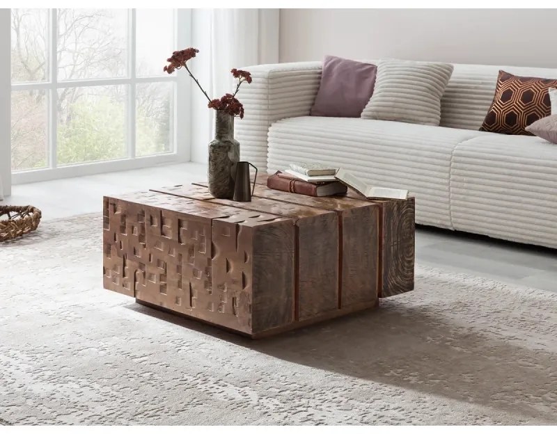 furniture-nabytek.cz - Masívny konferenčný stolík Otara z mangového dreva, lakovaný, hnedý – 70×70×35 cm