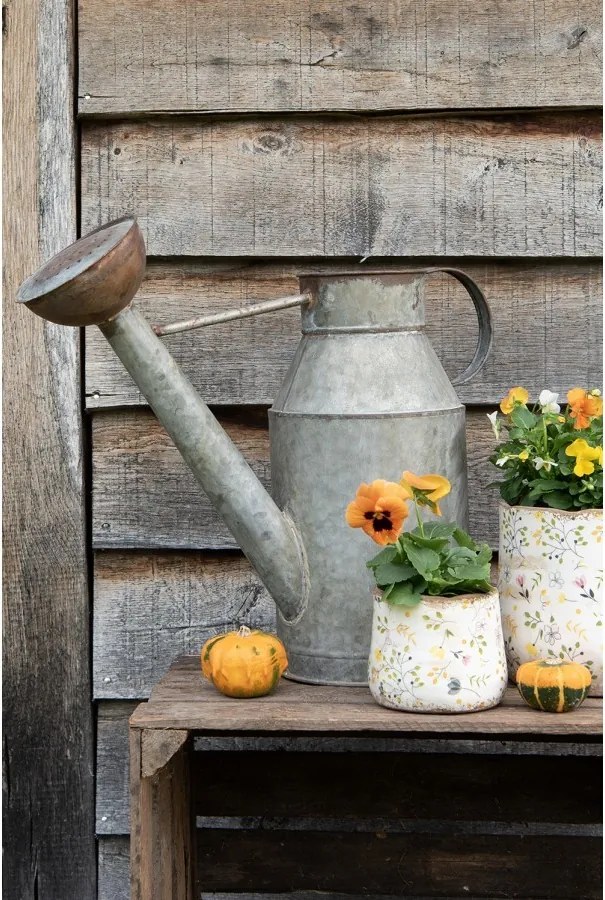 Béžový keramický obal na kvetináč so žltými kvietkami Ylla L - Ø 21*19 cm