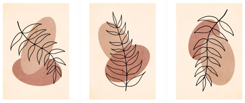 Gario Sada plagátov Obrysy listov - 3 dielna Farba rámu: Rustikálna, Veľkosť: 135 x 63 cm