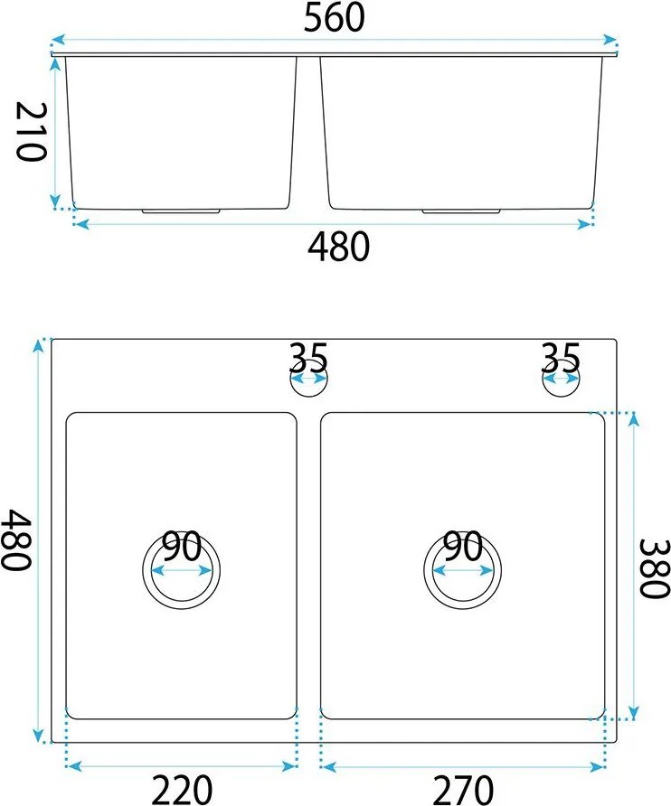 Rea Toby, 1.5-komorový nerezový drez 560x480x210 mm, medená matná, ZLE-06416