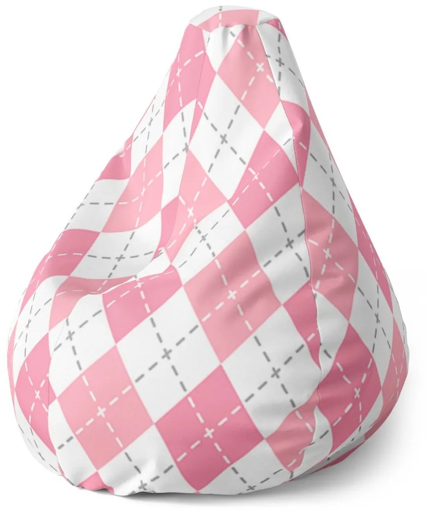 Sablio Sedací vak Pear Ružové a biele kosoštvorčeky - 70 x 95 x 15 cm