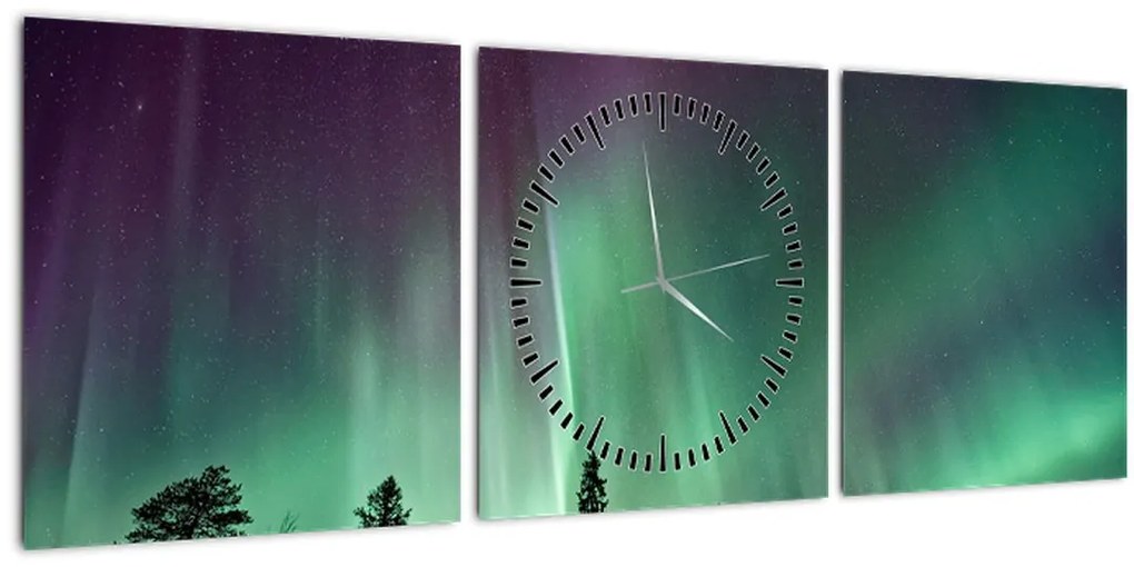 Obraz polárna žiara (s hodinami) (90x30 cm)