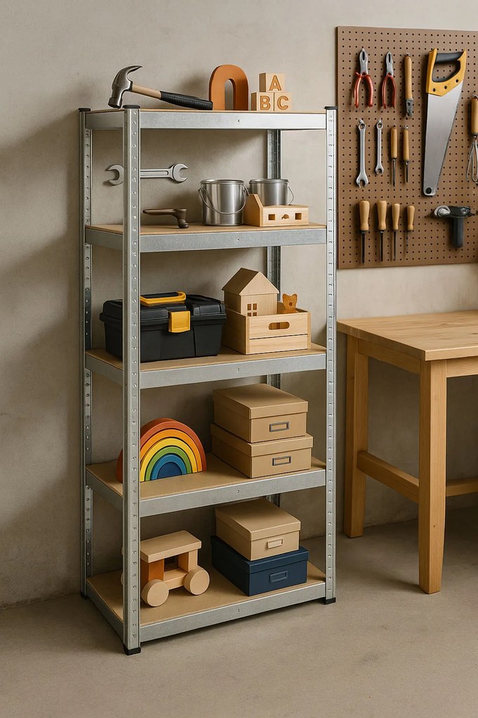 Skladový regál 205x120x45 cm, pozinkovaný kov, 5 políc, nosnosť 875 kg, ModernHome