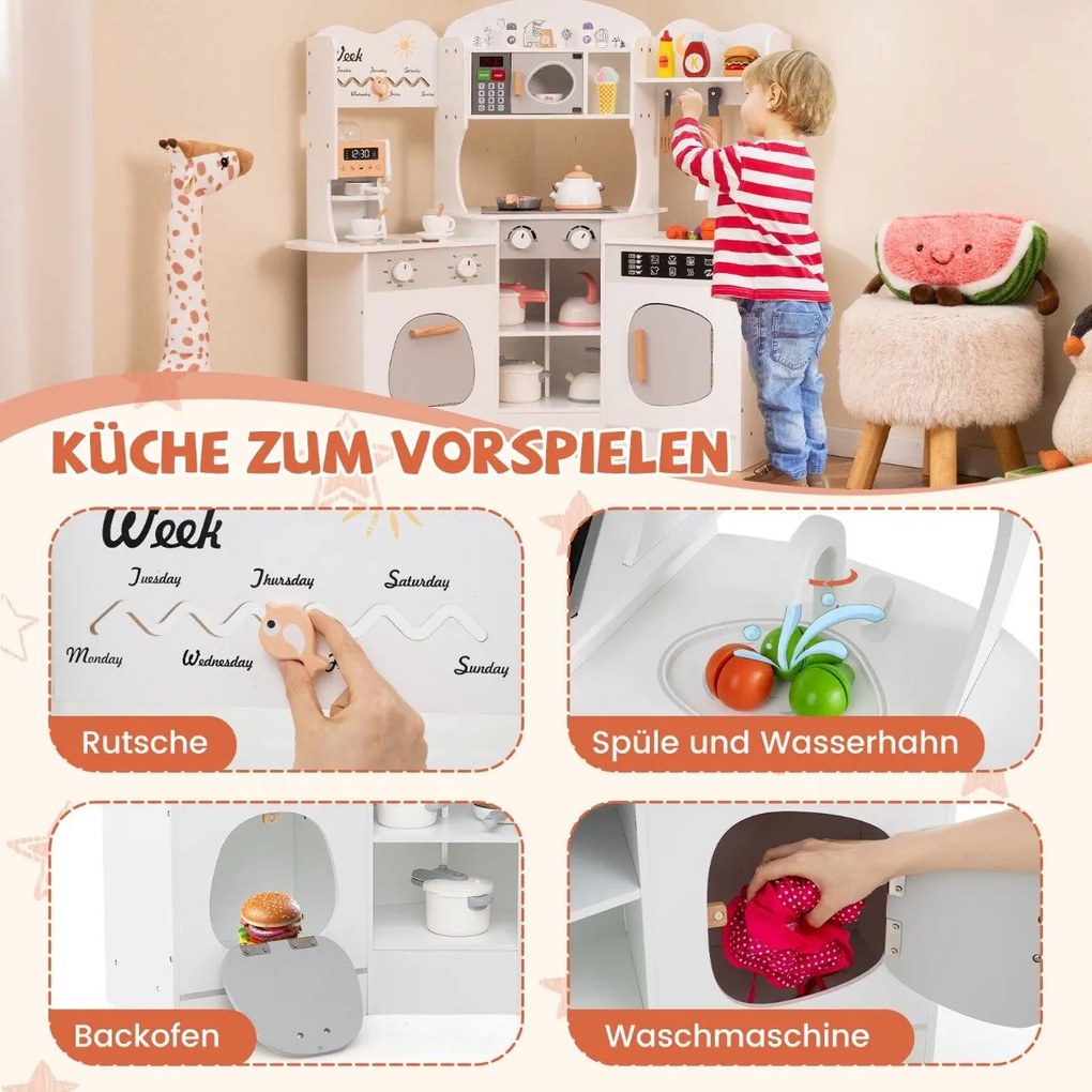 Drevená rohová hracia kuchynka so zvukom & Light & kávovar & Hracia súprava do kuchynky pre batoľa šmykľavka hnedá Barva: Hnedá