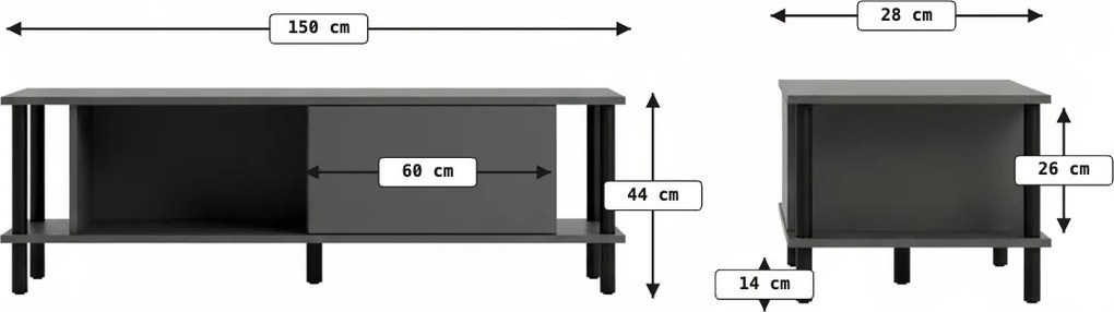 AKCIA TV stolík PARIS 150 cm, biela II. akosť