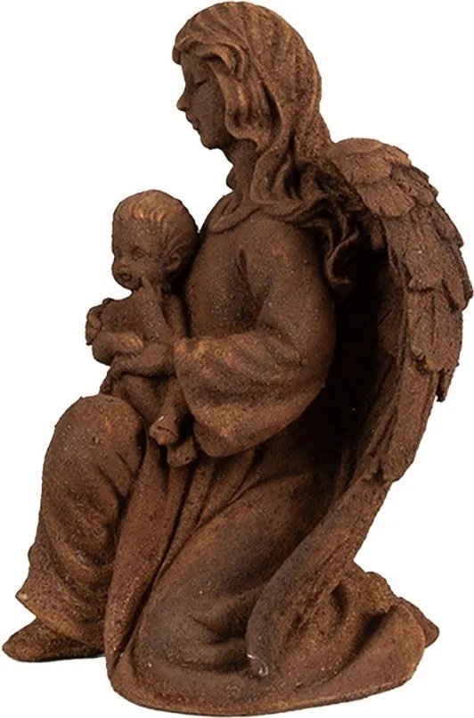 Dekoratívna hrdzavá figúrka anjel držiaci dieťa - 13*11*18 cm