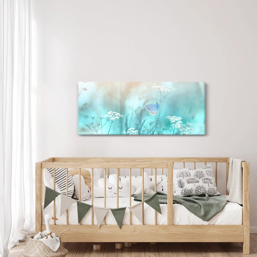 Obraz - Motýlik v modrom (120x50 cm)