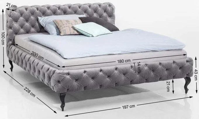 Prešívaná čalúnená posteľ DESIRE 180x200 cm sivý polyester v prevedení glamour