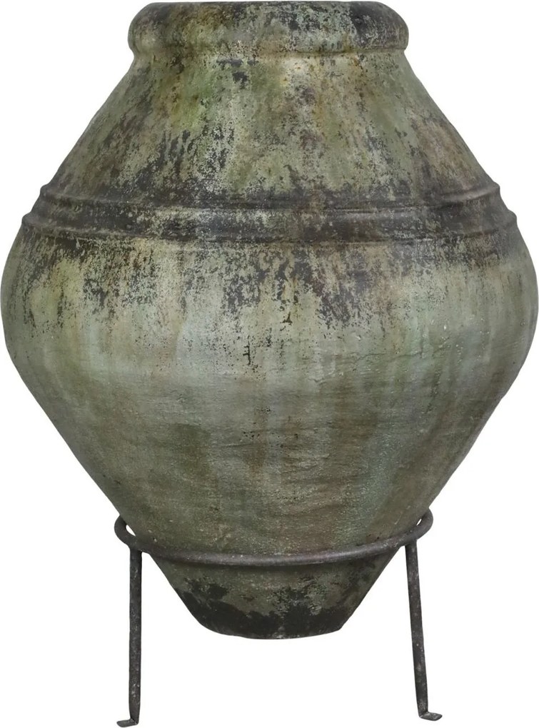 Zelený květináč na podstavci z železa a polyresinu – Ø75*103,5 cm