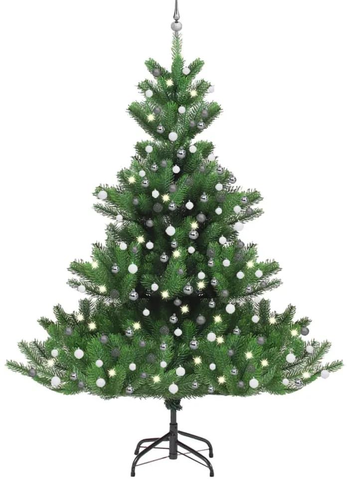 Umelý vianočný stromček jedľa Nordmann LED a gule zelený 240 cm 3077734