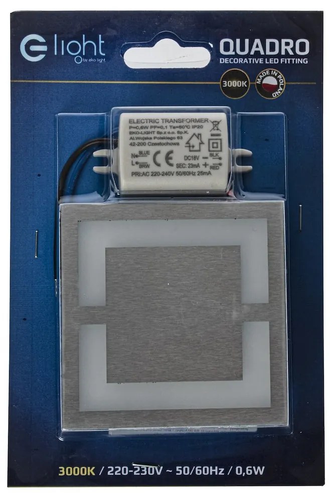 Schodiskové LED svietidlo Quadro, 1x LED 0,6w, 3000k, s