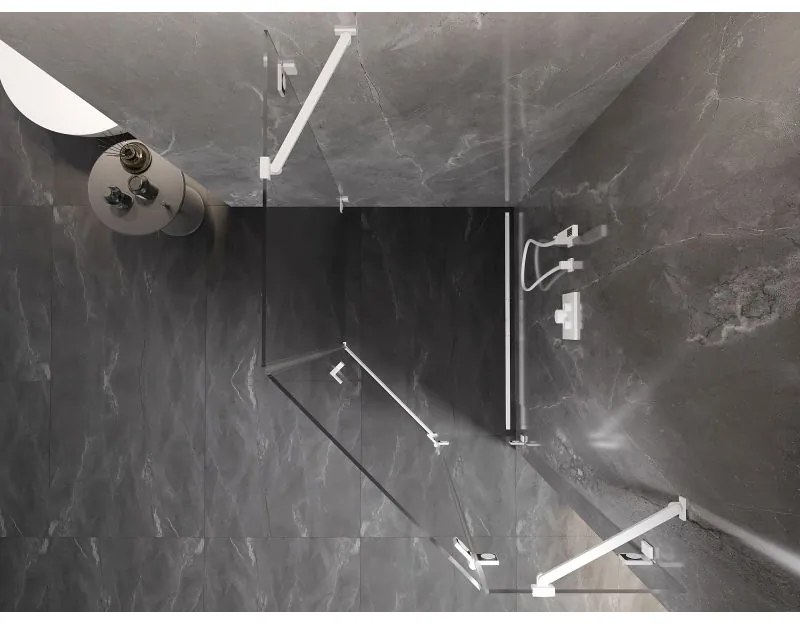 Mexen Lunar, pravý výklopný päťuholníkový sprchový kút 90 x 100 cm, 8mm číre sklo, biely profil, 831-090P-100L-20-00-P