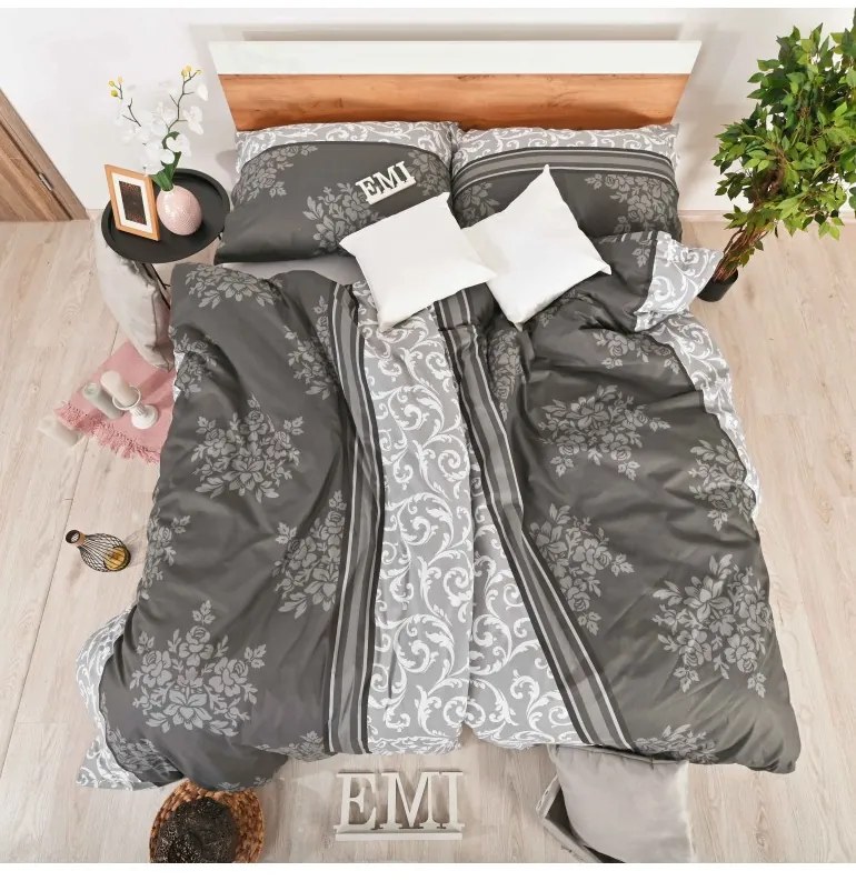 Obliečky bavlnené Natura sivé EMI, Francúzsky set1 200x220 + 2x (70x90)