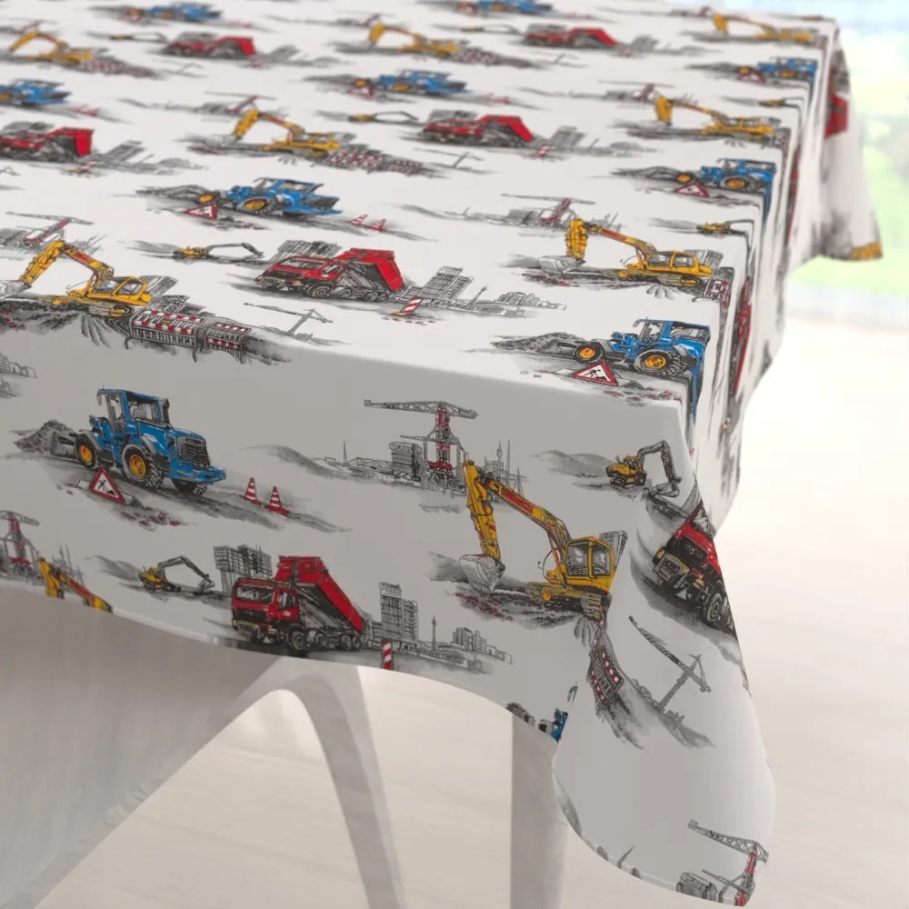 Biante Detský bavlnený štvorcový obrus Sandra SA-578 Nákladiaky a bagre na bielom 100x100 cm