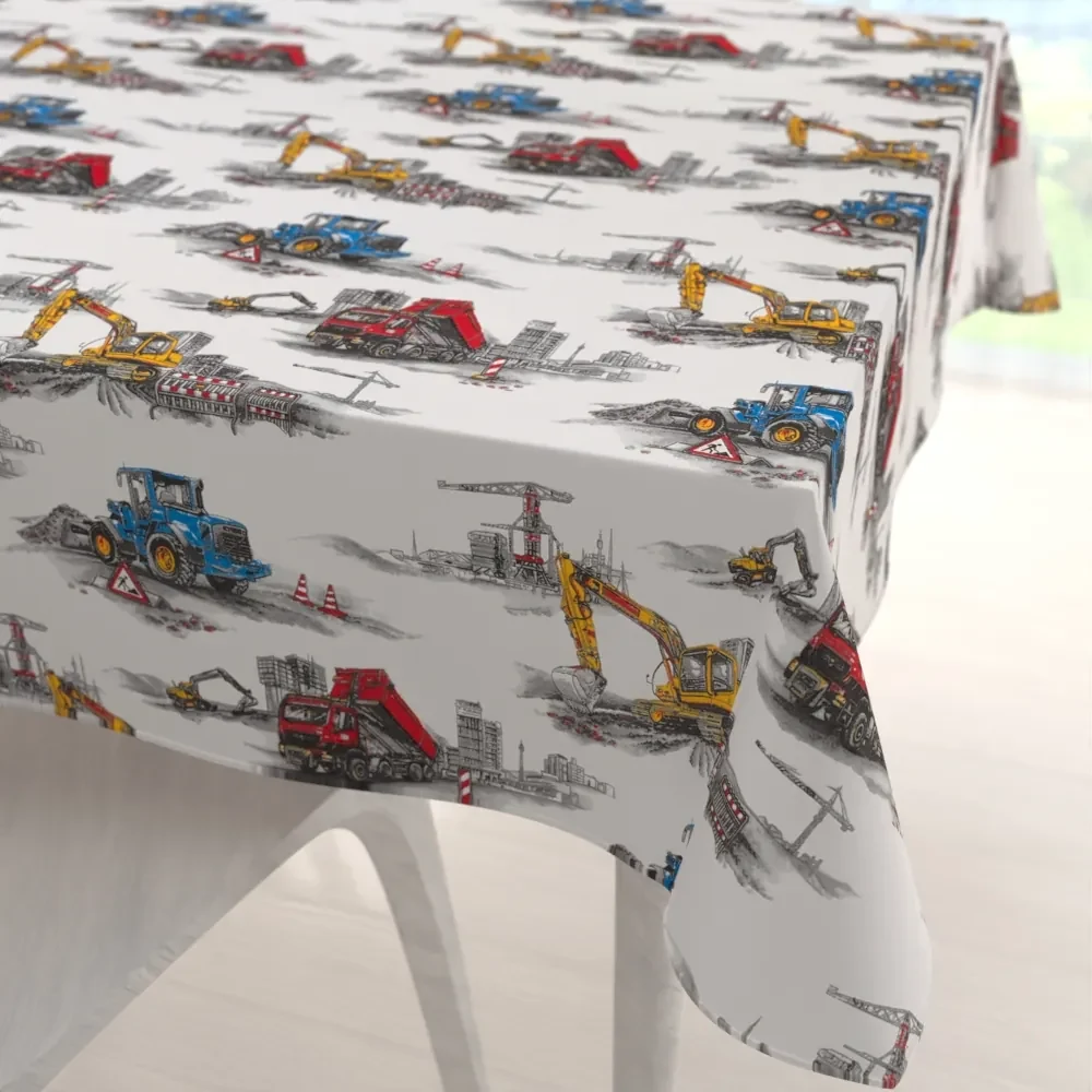 Biante Detský bavlnený štvorcový obrus Sandra SA-578 Nákladiaky a bagre na bielom 80x80 cm