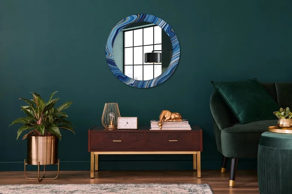 Okrúhle dekoračné zrkadlo s motívom Modrý mramor fi 70 cm
