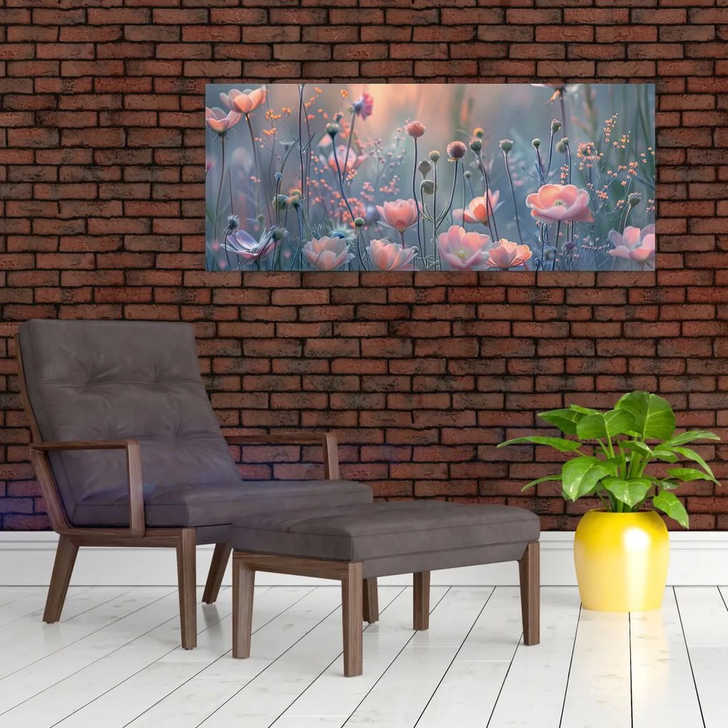 Obraz - Kvety v pastelových farbách (120x50 cm)