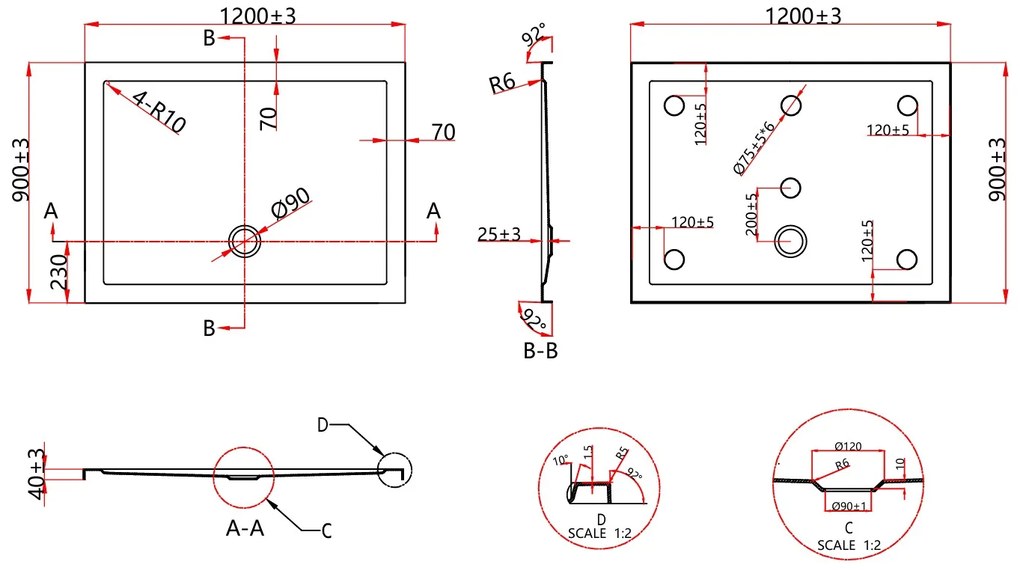 Erga Laos, obdĺžniková sprchová vanička 120x90x5cm, akrylát, biela lesklá, ERG-V06-ACR-9012S-WH-CR