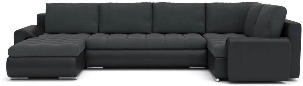 Luxusná rozkladacia pohovka v tvare U, tmavo čiernej farby 303 x 183 cm