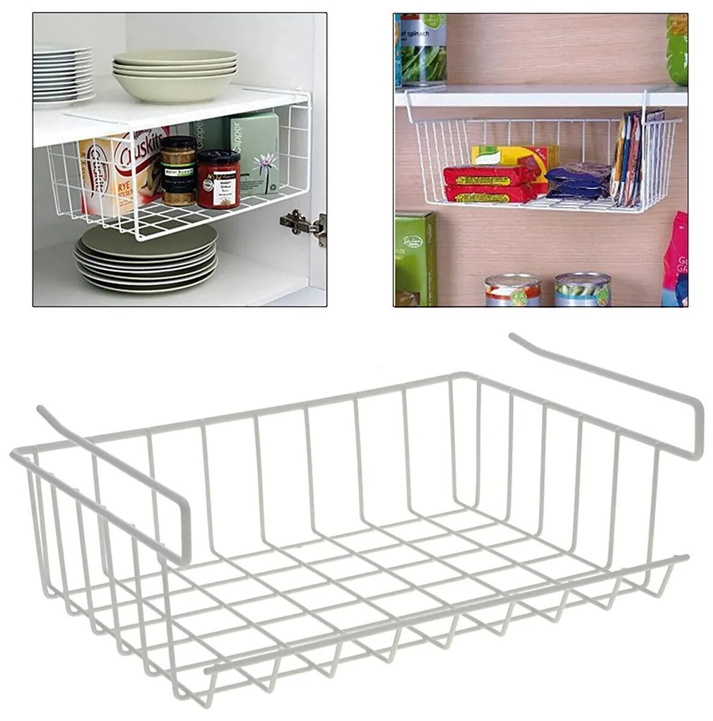 CONFORTIME Prídavný závesný kôš pod policu, biely kov, hlboký COCINA, 43x25x18,5