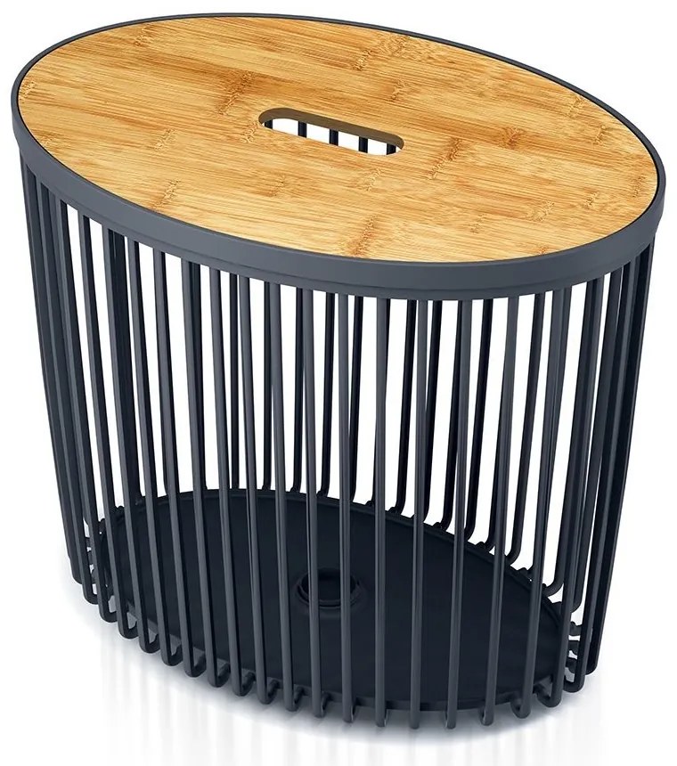 Univerzálny oválny kôš s bambusovým vekom, 30 l, prírodné drevo / antracit