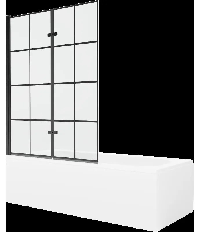 Mexen Vega obdĺžniková vaňa 180 x 80 cm s obkladom a 2-krídlovou zástenou 120 cm, Čierny vzor - 550118080X9212027077