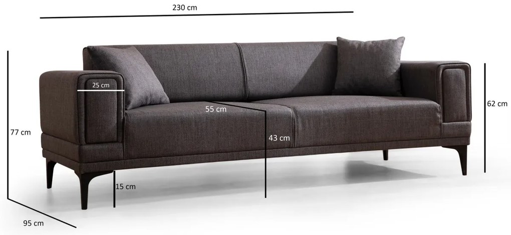 Třímístná rozkládací pohovka Horizon 230 cm tmavě šedá