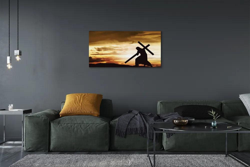 Obraz na plátne Jesus cross západ slnka 140x70 cm