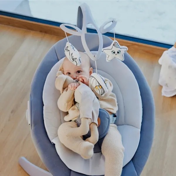 Lionelo - Detské húpacie lehátko s melódiou MELL Grey Stone 4xAA + diaľkové ovládanie