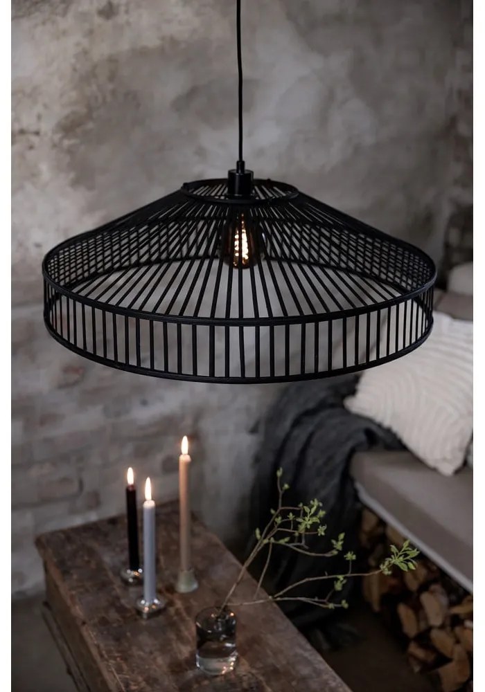 Čierne závesné svietidlo s bambusovým tienidlom ø 70 cm Tapa – Markslöjd