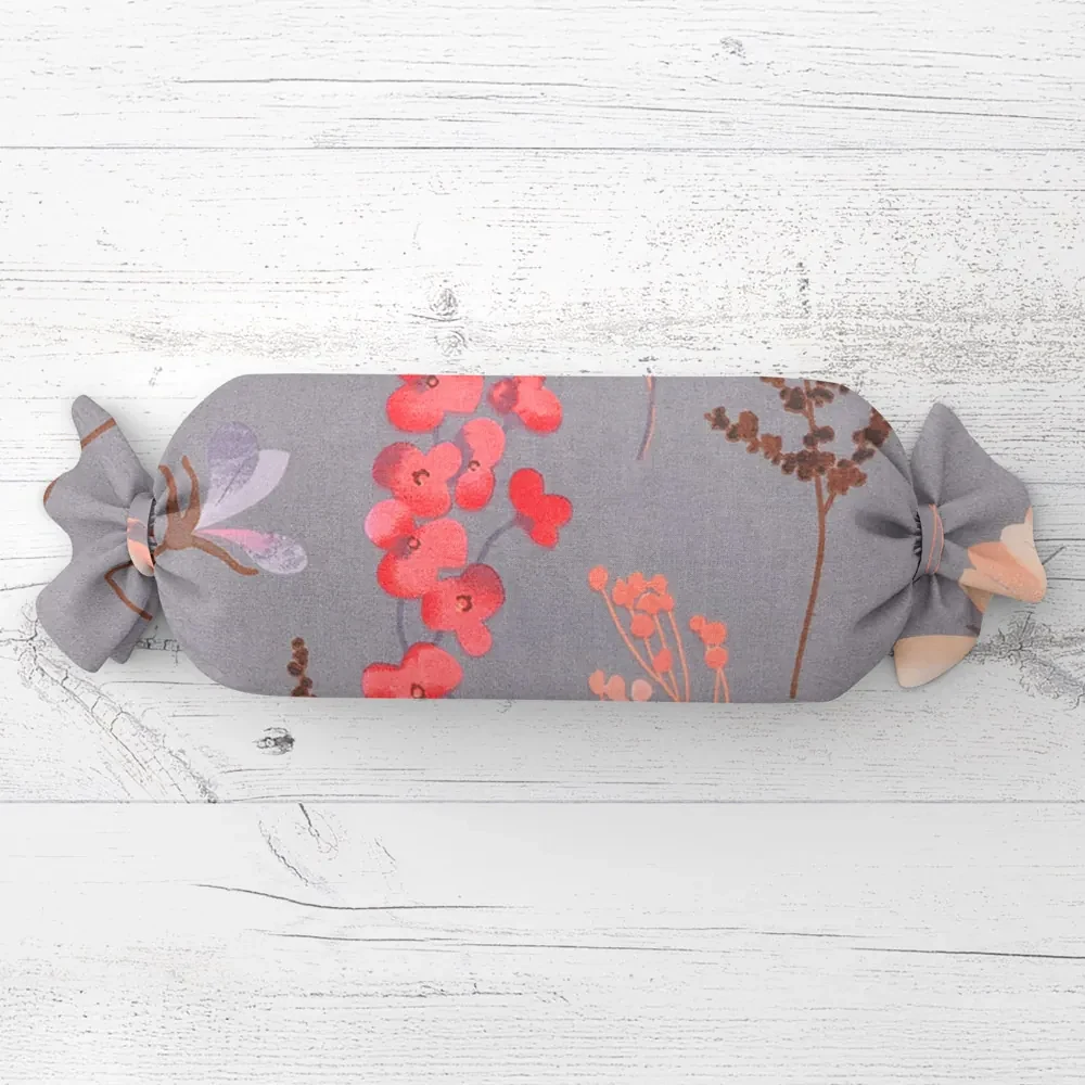 Biante Vankúš valec bonbon Sandra SA-537 Ružové kvety na sivom 15x40 cm