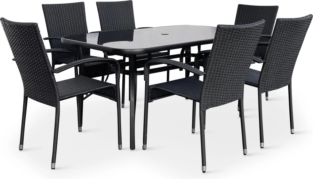 Noela Záhradný jedálenský set Klaudia čierny + 6x ratanová stolička Paris KD