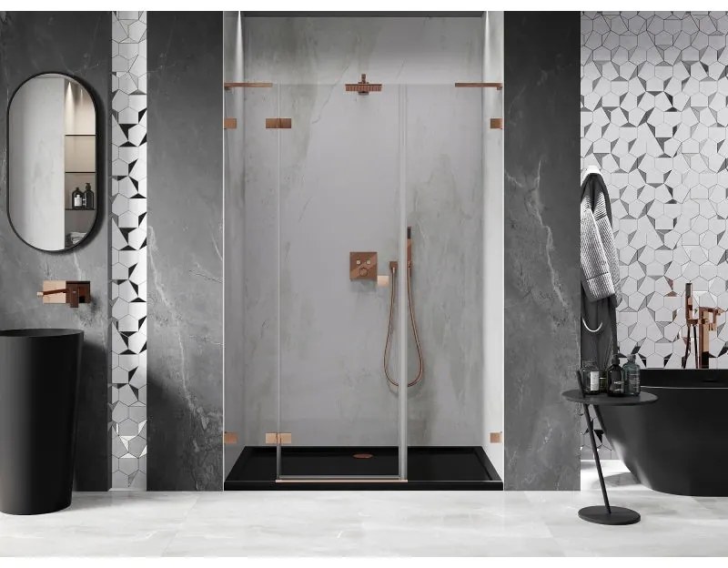 Mexen Lunar L, výklopné ľavé sprchové dvere 125 cm, 8mm číre sklo, medený matný profil, 834SL-125-050-65-00-L