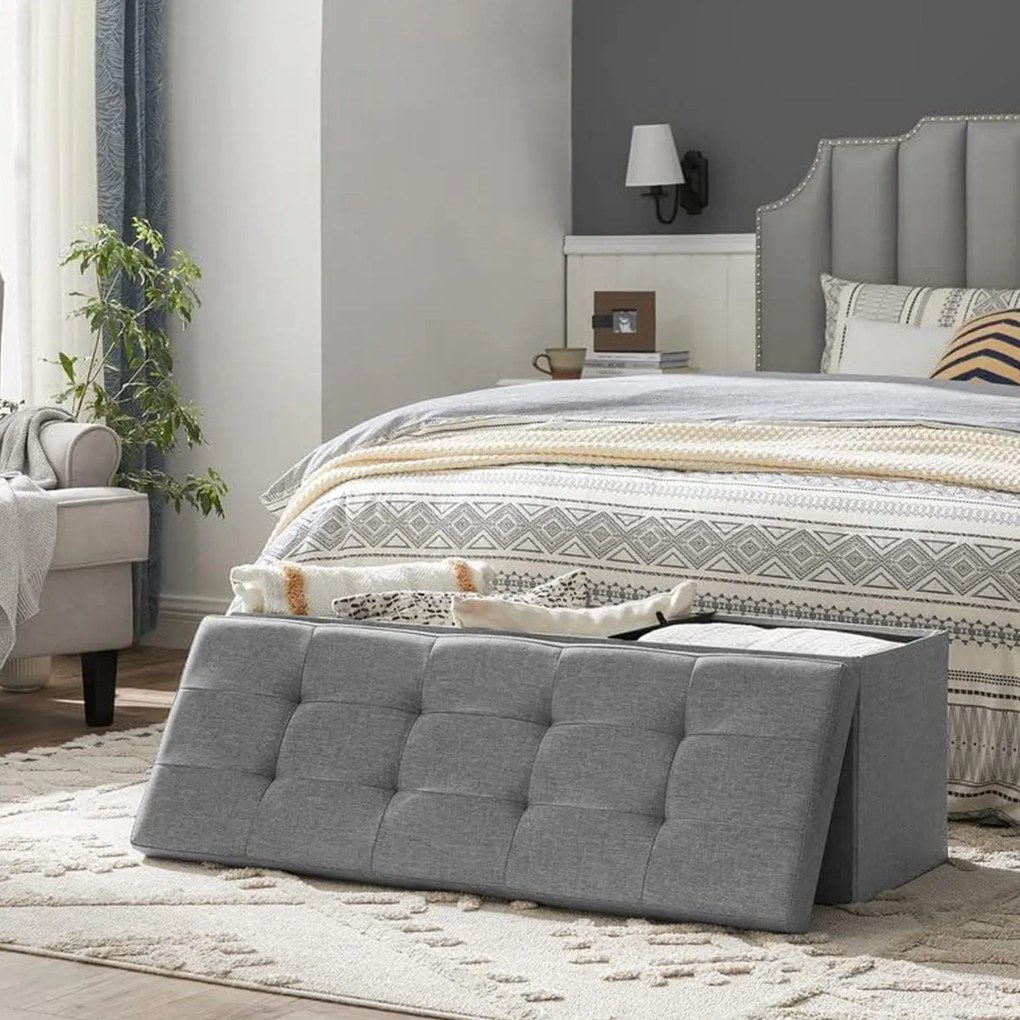 Taburetka L, lavica s úložným priestorom, nosnosť 300 kg, 110 x 38 x 38 cm, svetlošedá