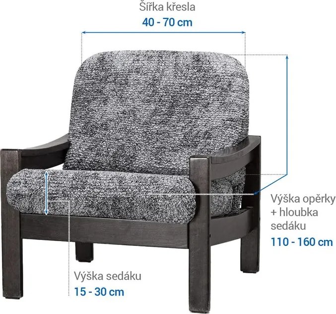 Bielastické poťahy MARMO šedé kreslo s drevenými rúčkami (š. 40 - 70 cm)