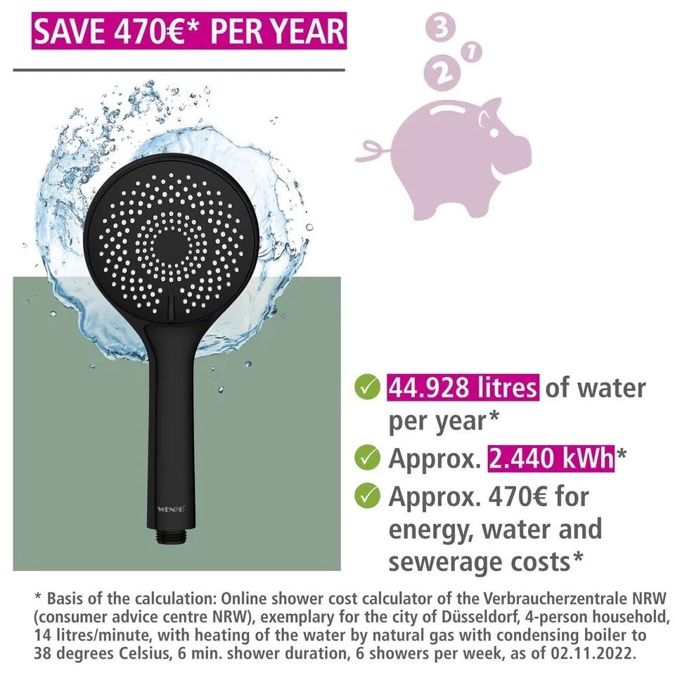 Čierny sprchový set z nerezovej ocele 70 cm Water Saving - Wenko