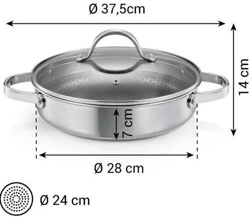 Panvica hlboká SteelCRAFT s pokrievkou ø 28 cm, 2 úchyty, 28 cm