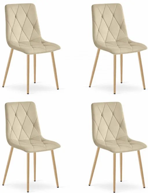 Set štyroch jedálenských stoličiek LIBRA zamatové svetlobéžové / drevené nohy (4 ks)
