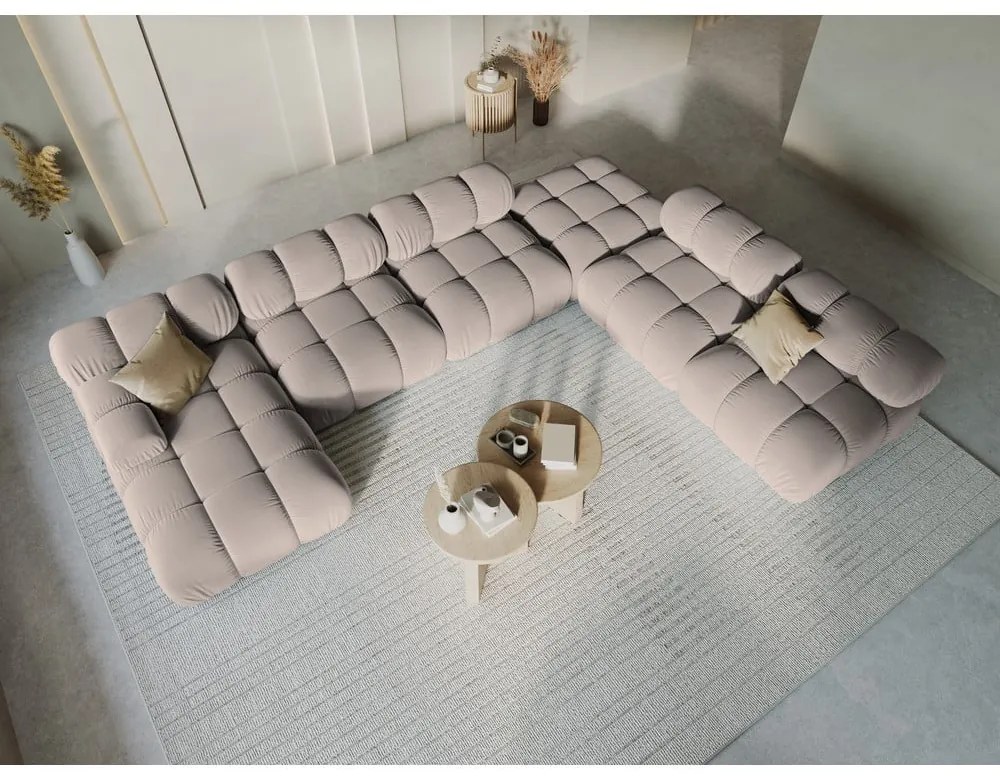 Svetlohnedá zamatová modulárna rohová pohovka (pravý roh/do tvaru "U") Bellis – Micadoni