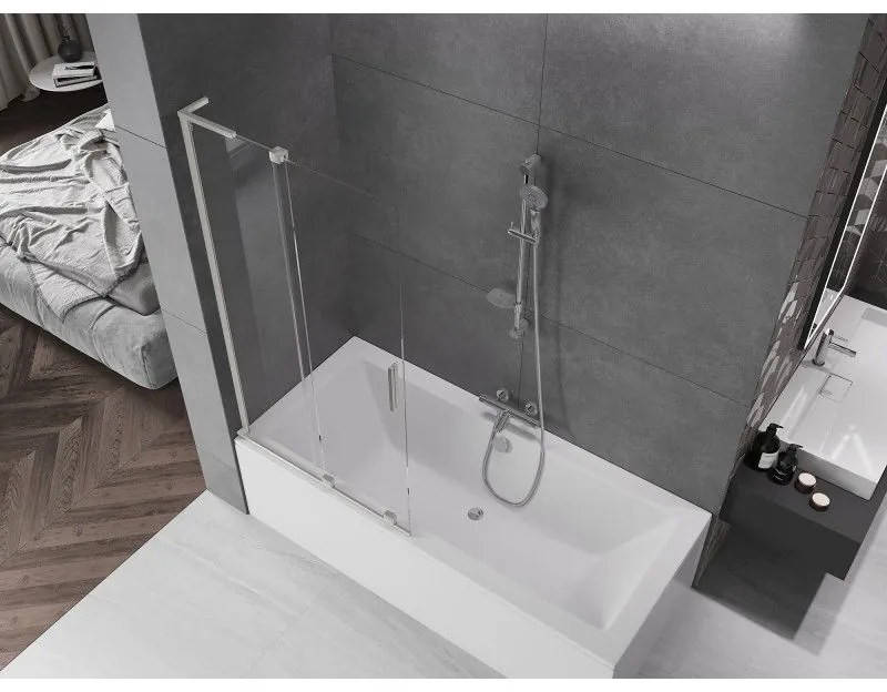 Mexen Velar L, 2-krídlová posuvná vaňová zástena 95 x 150 cm, 8mm číre sklo, brúsená oceľ, 896-095-003-01-97