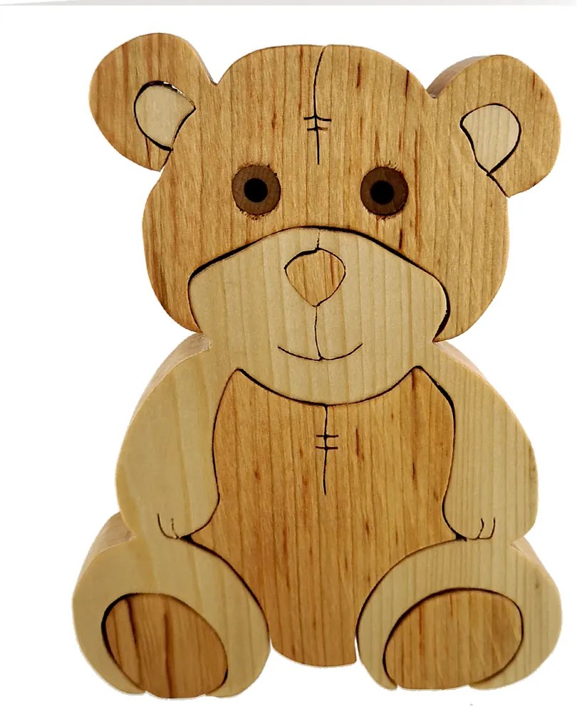 AMADEA Drevené puzzle medveď, masívne drevo dvoch druhov drevín, 15 cm