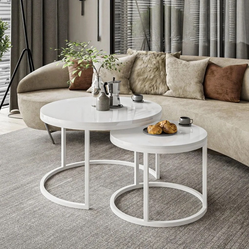 OKRÚHLY KONFERENČNÝ STOLÍK LEONARDO 2 v 1 BIELY LESK + BIELY PODSTAVEC