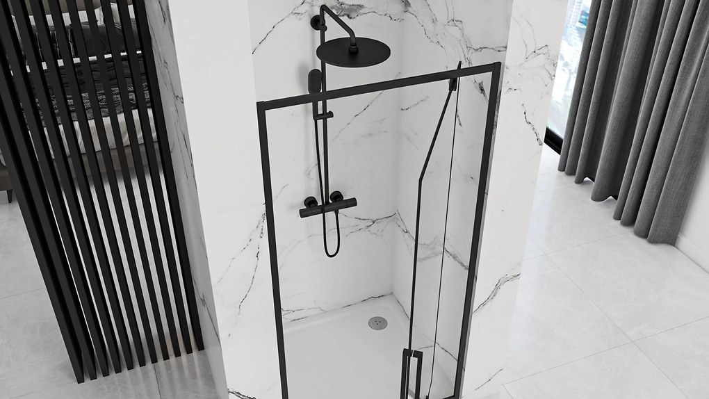 Rea Rapid Swing, jednokrídlové výklopné sprchové dvere 70 x 195 cm, 6mm číre sklo, čierny profil, REA-K6407